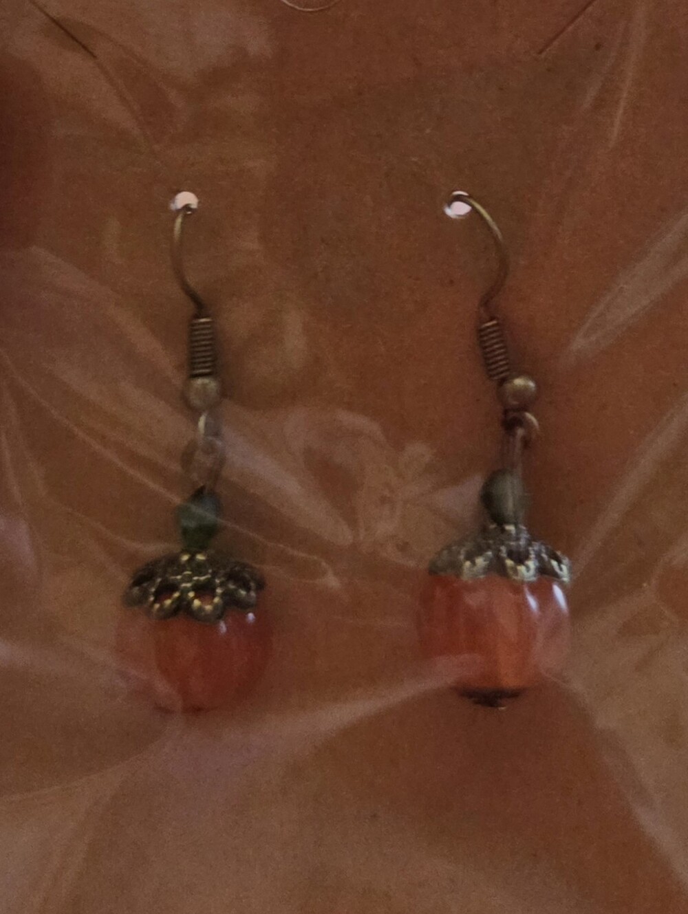 Vintage-Inspired Orange Pumpkin Glass Bead Drop Earrings